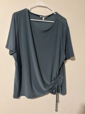 Sympli Slate Blue Short Sleeve Ruched Side Top Size 14